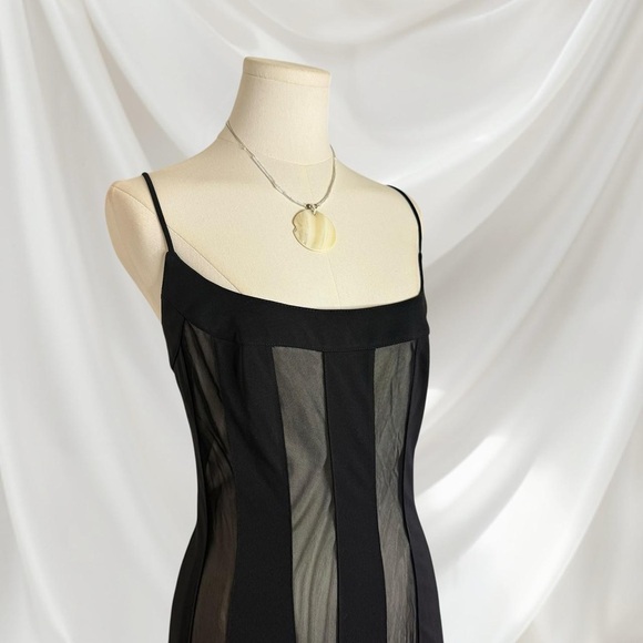 Elegant Black Sheer Striped Maxi Dress - Picture 3 of 8